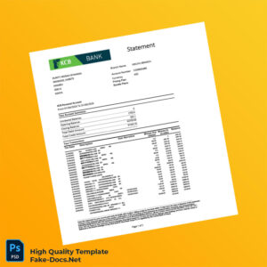 Kenya KCB Personal Account Statement Template in Word and PDF formats 2 page