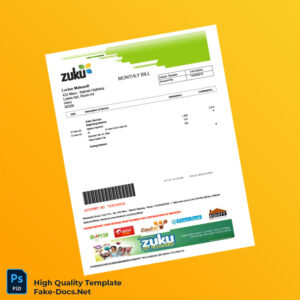 Kenya Zuku Editable Utility Bill Template in Word and PDF formats
