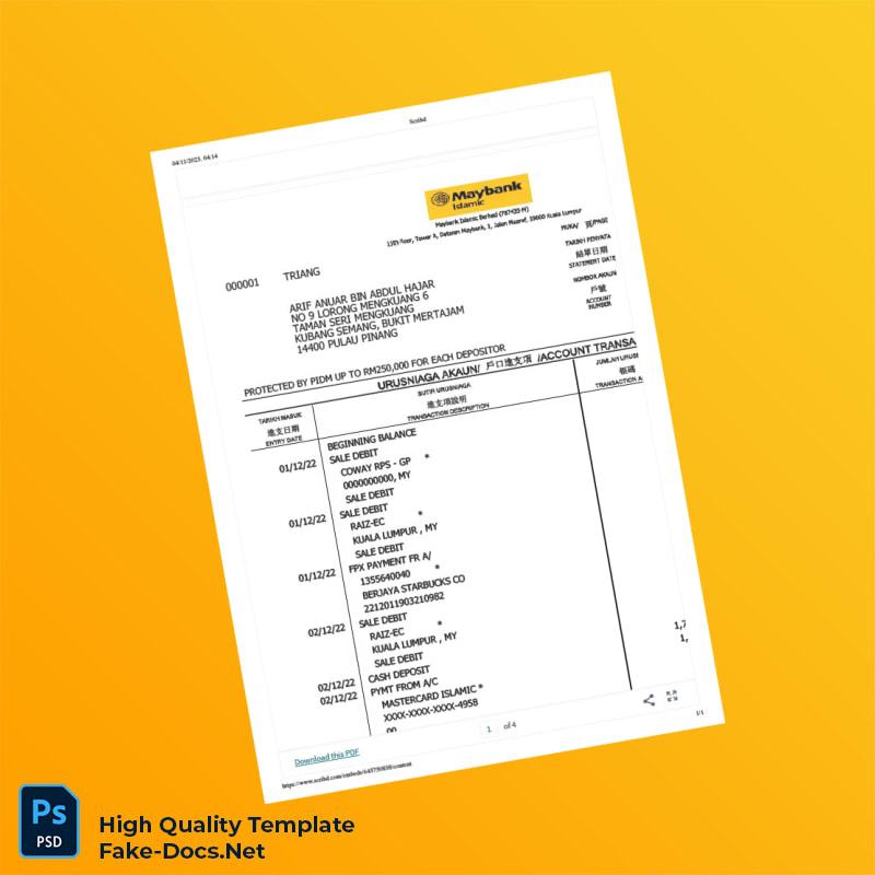 Malaysia Maybank Bank Statement Template in Word and PDF formats Malaysia Maybank Bank Statement Template in Word and PDF formats