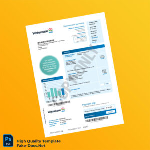 New Zealand Watercare Services Editable Water Bill Template in Word and PDF formats 2 page