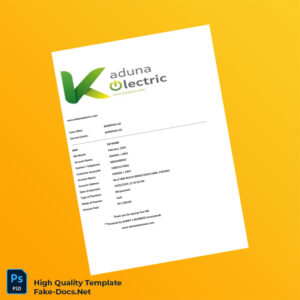 Nigeria Kaduna Electric Editable Utility Bill Template in Word and PDF formats