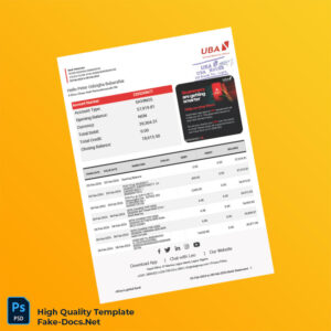 Nigeria UBA Group Bank Statement Template in Word and PDF formats 2 page