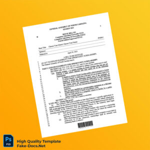 North Carolina General Assembly Editable House Bill Template in Word and PDF formats 4 page