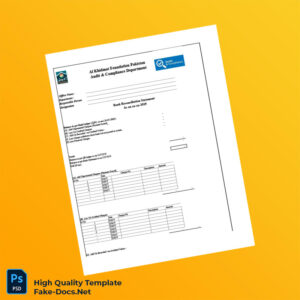 Pakistan Al Khidmat Foundation Bank Reconciliation Statement Template in Word and PDF formats 2 page