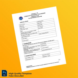 Pakistan COMSATS University Islamabad Editable Diya Pakistan Application Form Template in Word and PDF formats 5 page