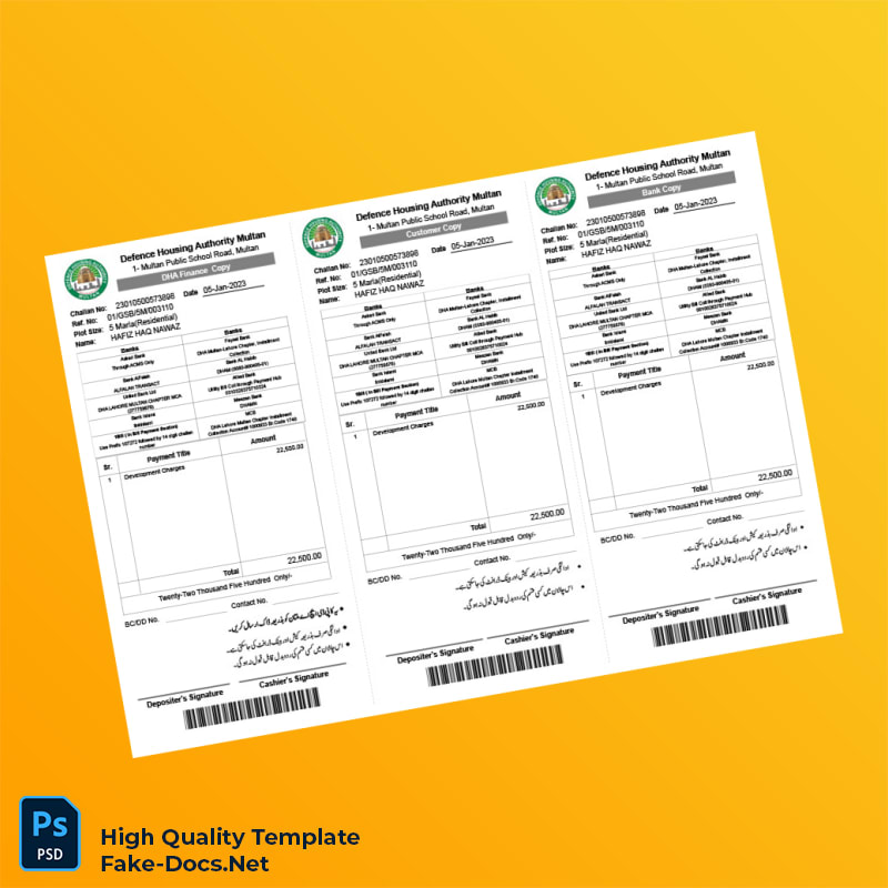 Pakistan Defence Housing Authority Editable Challan Receipt Template in Word and PDF formats Pakistan Defence Housing Authority Editable Challan Receipt Template in Word and PDF formats