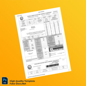 Pakistan Faisalabad Electric Supply Company Editable Electricity Bill Template in Word and PDF formats