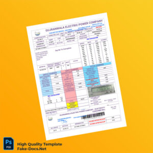 Pakistan Gujranwala Electric Power Company Editable Electricity Bill Template in Word and PDF formats