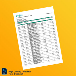 Pakistan HBL Editable Account Activity Statement Template in Word and PDF formats 2 page