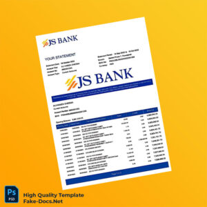 Pakistan JS Bank Bank Statement Template in Word and PDF formats 3 page