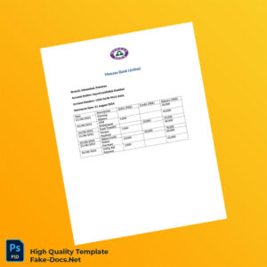 Pakistan Meezan Bank Limited Editable Bank Statement Template in Word and PDF formats