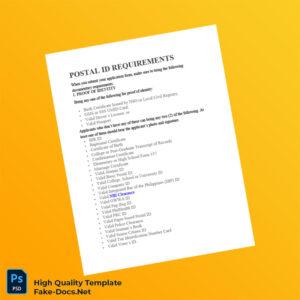 Philippines Editable Postal ID Requirements Template in Word and PDF formats 2 page