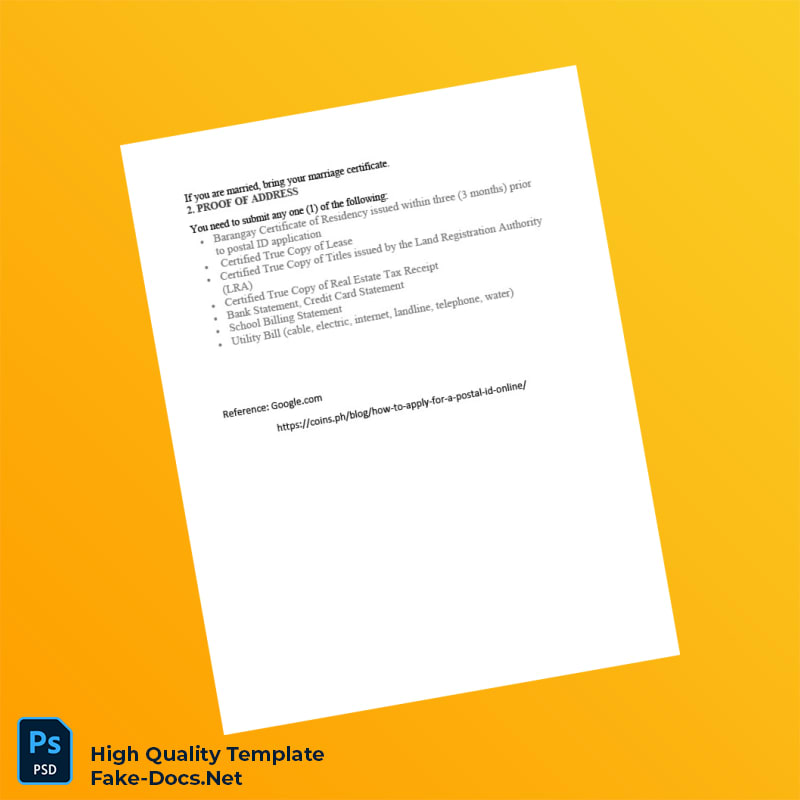 Philippines Editable Postal ID Requirements Template in Word and PDF formats 2 page Philippines Editable Postal ID Requirements Template in Word and PDF formats 2 page