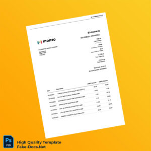 Poland Monzo Bank Statement Template in Word and PDF formats 2 page