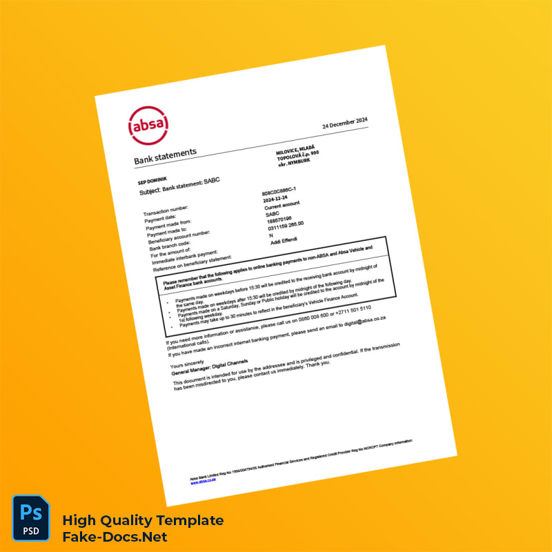 South Africa Absa Bank Statement Template in Word and PDF formats South Africa Absa Bank Statement Template in Word and PDF formats