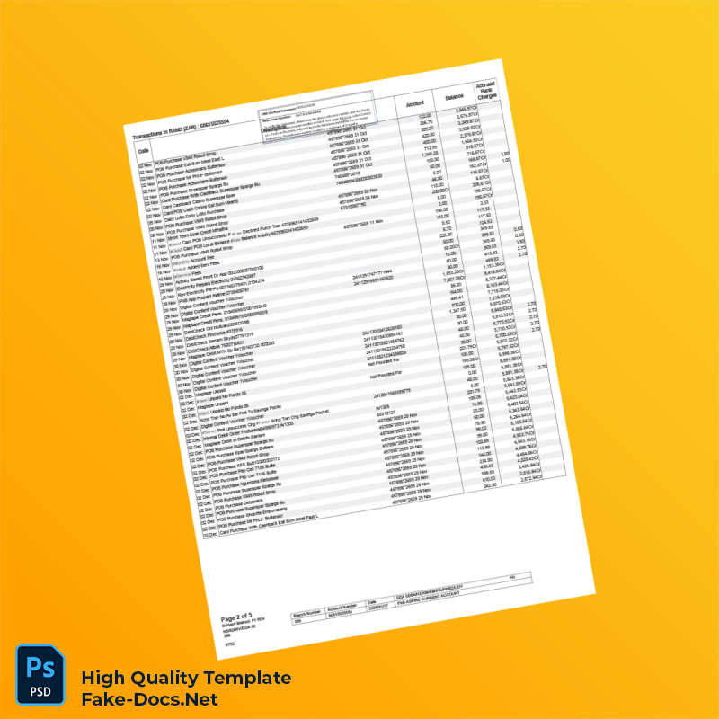 South Africa Bank Statement Template in Word and PDF formats 5 page South Africa Bank Statement Template in Word and PDF formats 5 page