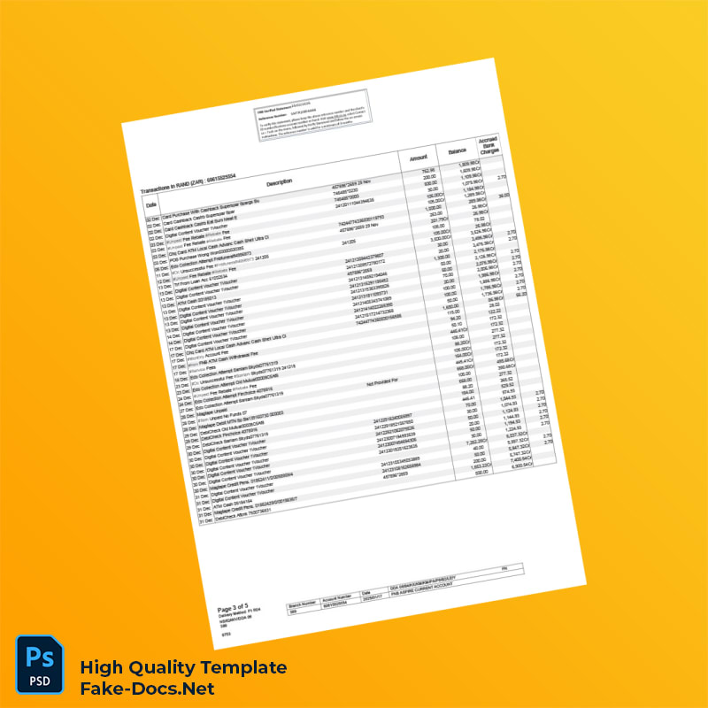 South Africa Bank Statement Template in Word and PDF formats 5 page South Africa Bank Statement Template in Word and PDF formats 5 page