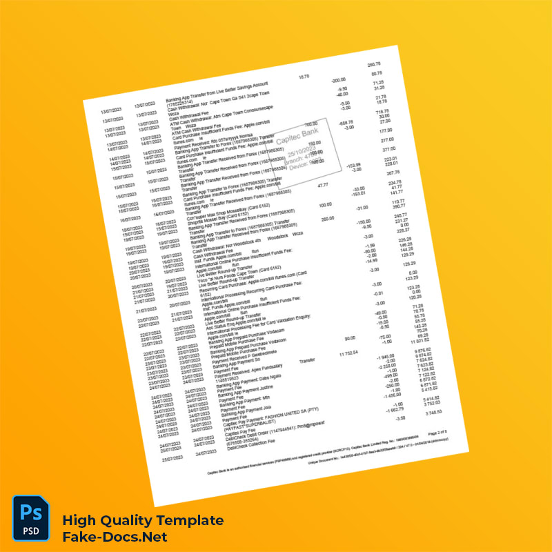 South Africa Capitec Bank Savings Statement Template in Word and PDF formats 8 page South Africa Capitec Bank Savings Statement Template in Word and PDF formats 8 page