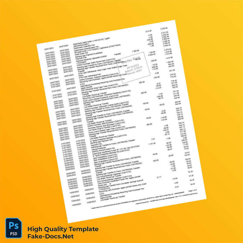 South Africa Capitec Bank Savings Statement Template in Word and PDF formats 8 page South Africa Capitec Bank Savings Statement Template in Word and PDF formats 8 page