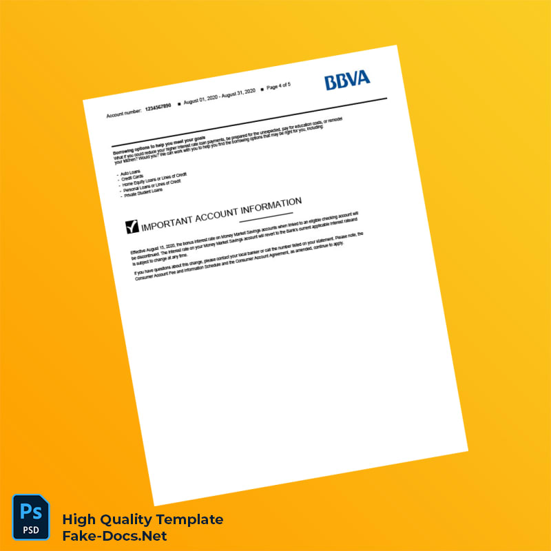 Spain BBVA Bank Statement Template in Word and PDF formats 5 page Spain BBVA Bank Statement Template in Word and PDF formats 5 page