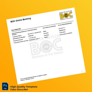 Sri Lanka Bank Of Ceylon Editable Bill Payment Confirmation Template in Word and PDF formats