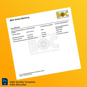 Sri Lanka Bank of Ceylon Editable Utility Bill Payment Template in Word and PDF formats