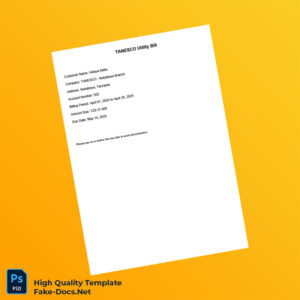 Tanzania TANESCO Editable Electricity Bill Template in Word and PDF formats