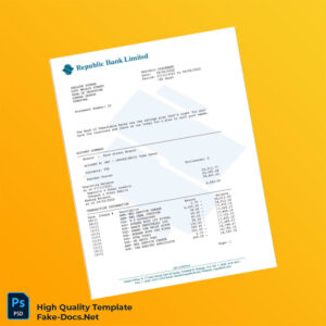 Trinidad and Tobago Republic Bank Bank Statement Template in Word and PDF formats 3 page