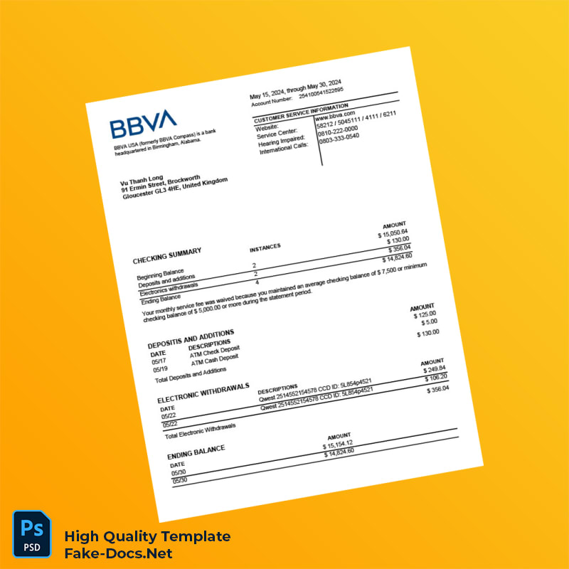 UK BBVA Bank Statement Template in Word and PDF formats UK BBVA Bank Statement Template in Word and PDF formats
