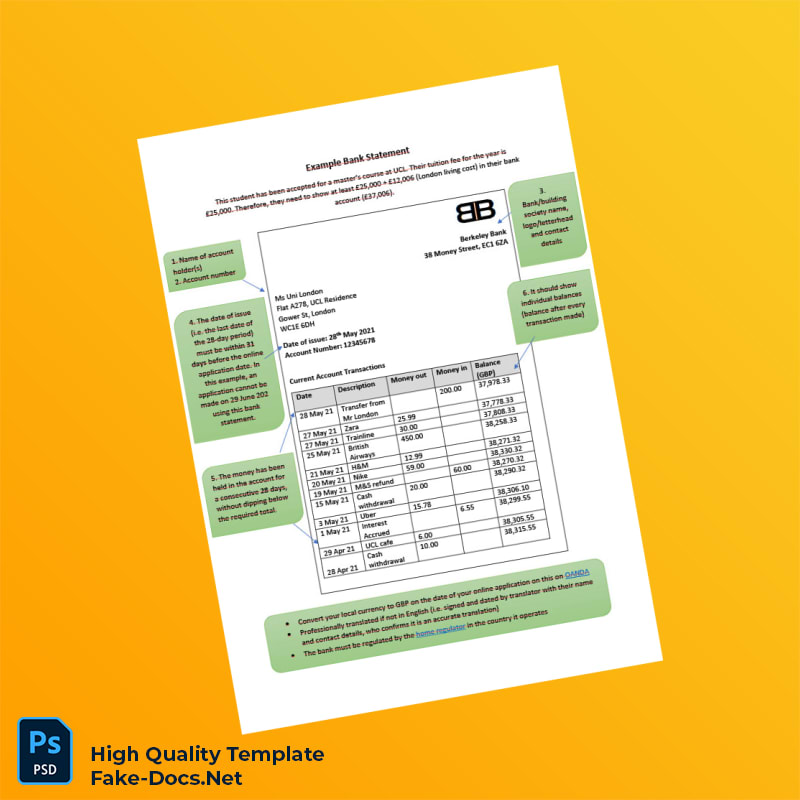 UK Berkeley Bank Bank Statement Template in Word and PDF formats UK Berkeley Bank Bank Statement Template in Word and PDF formats