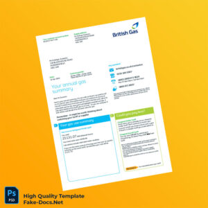 UK British Gas Editable Annual Gas Summary Template in Word and PDF formats 4 page