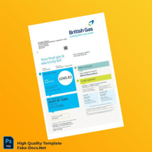 UK British Gas Editable Electricity Gas Utility Bill Template in Word and PDF formats