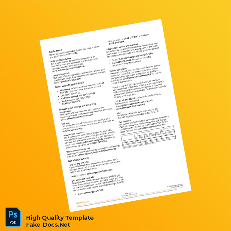 UK EDF Editable Utility Bill Template in Word and PDF formats 5 page UK EDF Editable Utility Bill Template in Word and PDF formats 5 page