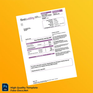 UK First Utility Editable Electricity and Gas Bill Template in Word and PDF formats 6 page