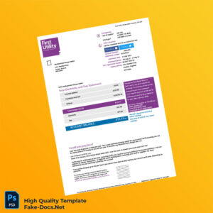 UK First Utility Editable Utility Bill Template in Word and PDF formats 6 page