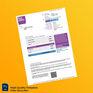 UK First Utility Editable Utility Bill Template in Word and PDF formats 6 page