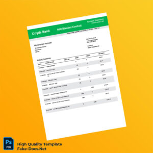 UK Lloyds Bank Bank Statement Template in Word and PDF formats 3 page
