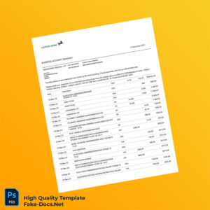 UK Lloyds Bank Business Account Statement Template in Word and PDF formats 2 page