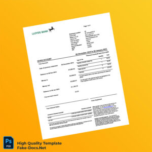 UK Lloyds Bank Statement Template in Word and PDF formats 2 page