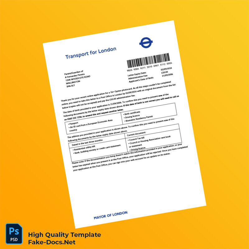 UK Mayor of London Editable 16 Oyster Photocard Application Letter Template in Word and PDF formats UK Mayor of London Editable 16 Oyster Photocard Application Letter Template in Word and PDF formats