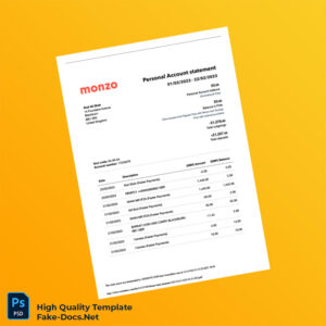 UK Monzo Bank Statement Template in Word and PDF formats 5 page UK Monzo Bank Statement Template in Word and PDF formats 5 page