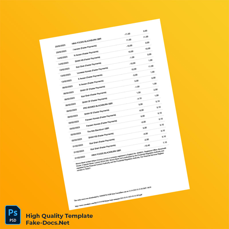 UK Monzo Bank Statement Template in Word and PDF formats 5 page UK Monzo Bank Statement Template in Word and PDF formats 5 page