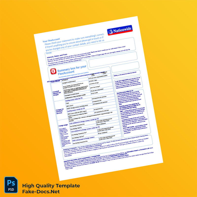 UK Nationwide Building Society Bank Statement Template in Word and PDF formats 2 page UK Nationwide Building Society Bank Statement Template in Word and PDF formats 2 page