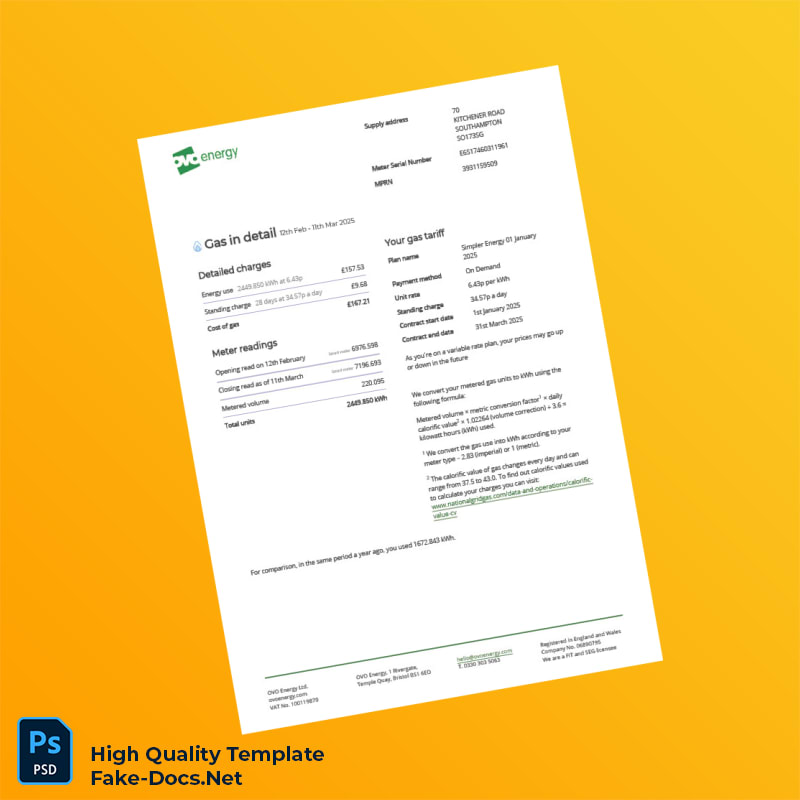 UK OVO Energy Editable Electricity Bill Template in Word and PDF formats 4 page UK OVO Energy Editable Electricity Bill Template in Word and PDF formats 4 page