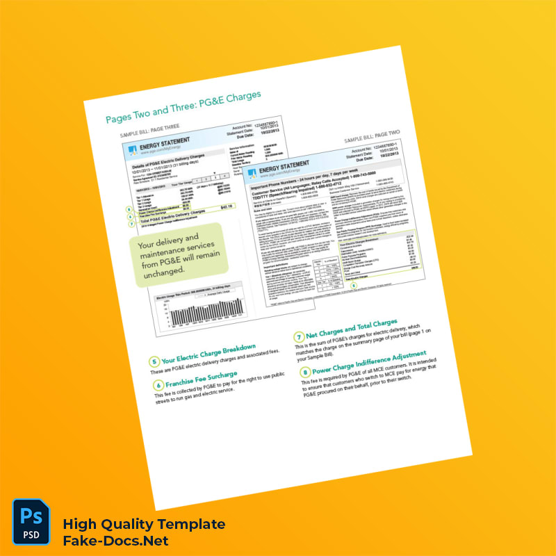 UK Pacific Gas And Electric Company Editable Electricity Bill Template in Word and PDF formats 4 page UK Pacific Gas And Electric Company Editable Electricity Bill Template in Word and PDF formats 4 page