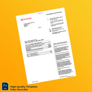UK Santander Bank Statement Template in Word and PDF formats 2 page UK Santander Bank Statement Template in Word and PDF formats 2 page