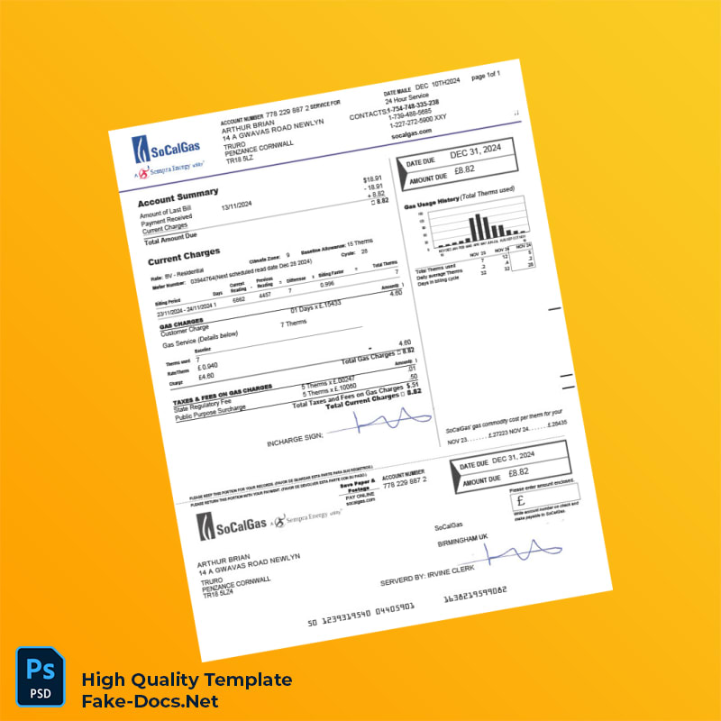 UK SoCalGas Editable Gas Bill Template in Word and PDF formats UK SoCalGas Editable Gas Bill Template in Word and PDF formats