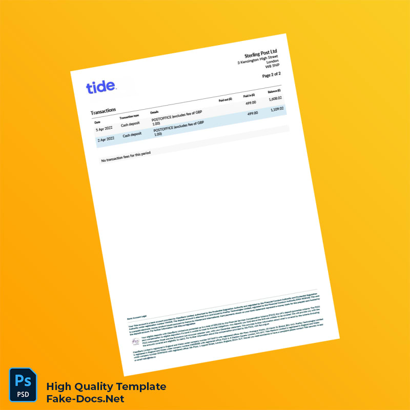 UK Sterling Post Ltd Bank Statement Template in Word and PDF formats 2 page UK Sterling Post Ltd Bank Statement Template in Word and PDF formats 2 page