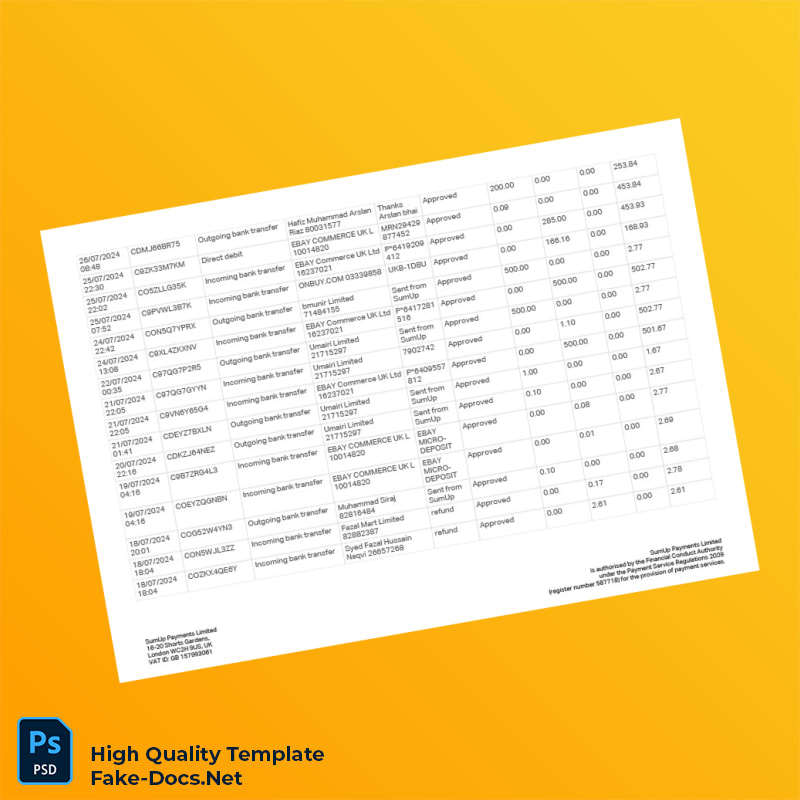 UK SumUp Account Statement Template in Word and PDF formats 2 page UK SumUp Account Statement Template in Word and PDF formats 2 page
