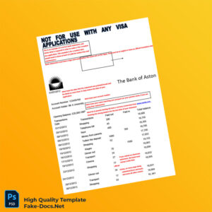 UK The Bank of Aston Bank Statement Template in Word and PDF formats 2 page UK The Bank of Aston Bank Statement Template in Word and PDF formats 2 page